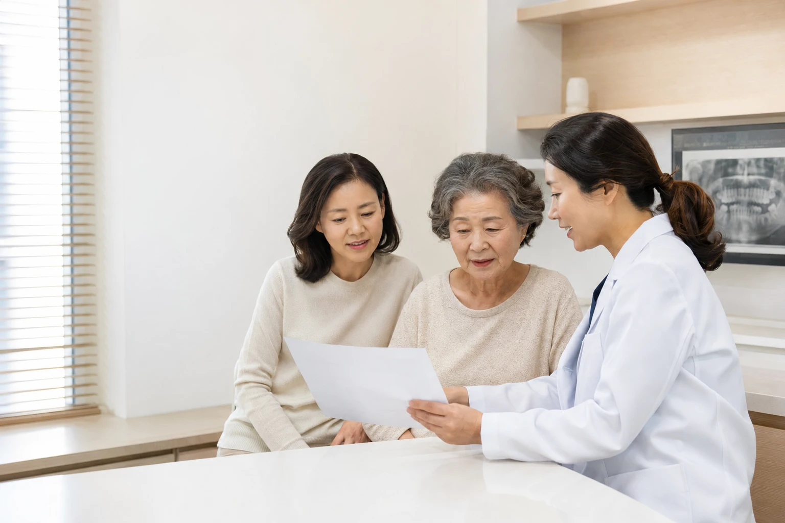 노인 임플란트 지원 상담 준비 장면